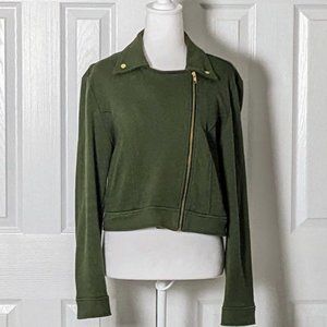 LULAROE Women's Cropped Cotton Moto Bomber Jacket Size M Green NWOT